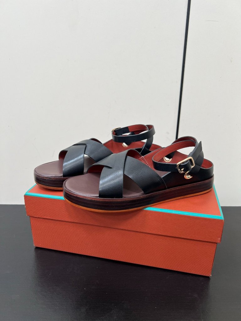 Loro Piana Black Leather Crisscross Ankle Strap Flat Sandals, Made In Italy